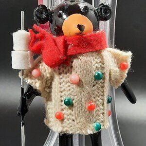 Christmas Glass Teddy Bear Ornament with Marshmallow Stick New with Tag